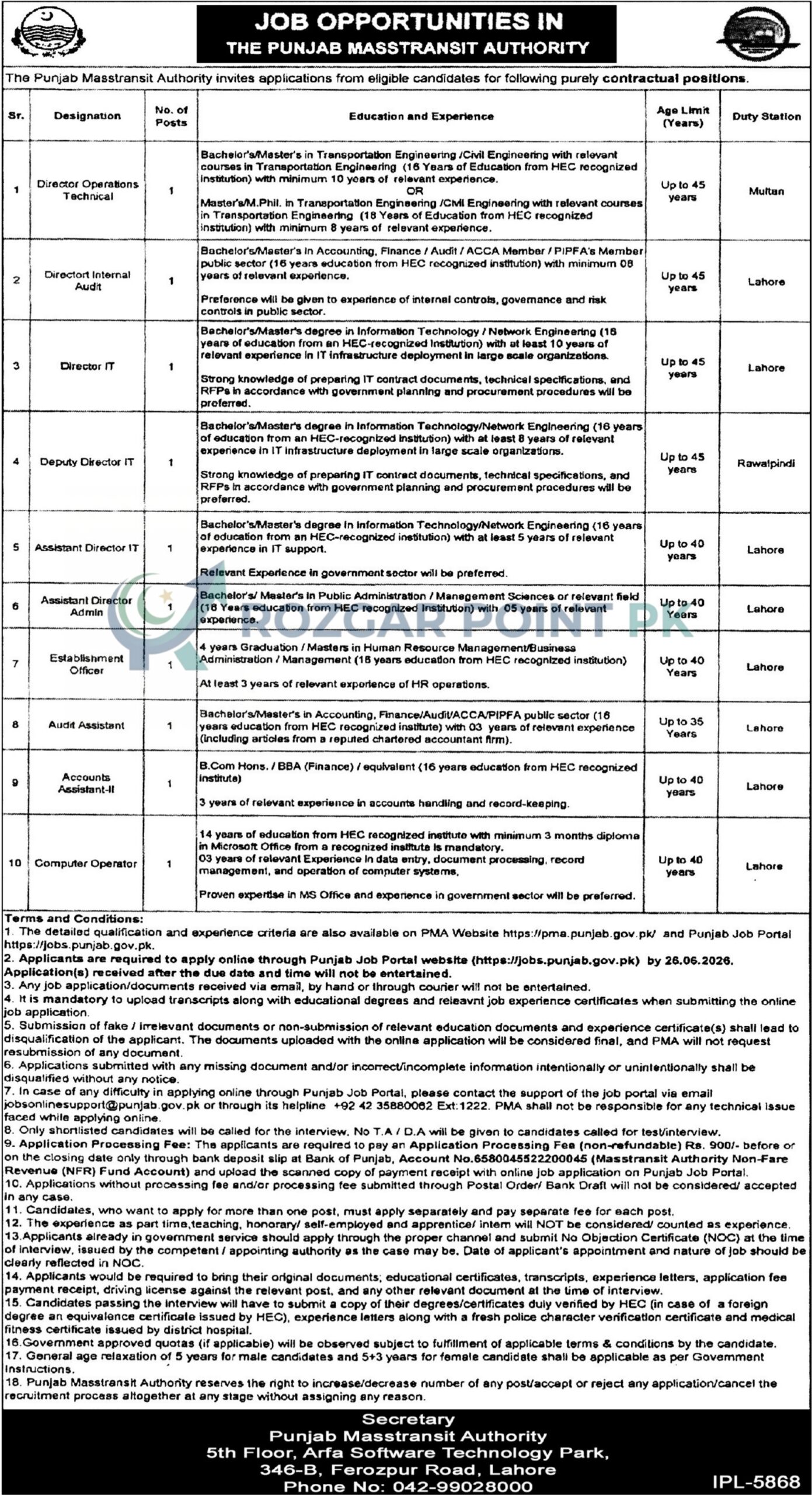 PMA Jobs 2026: Apply Online for Punjab Masstransit Authority