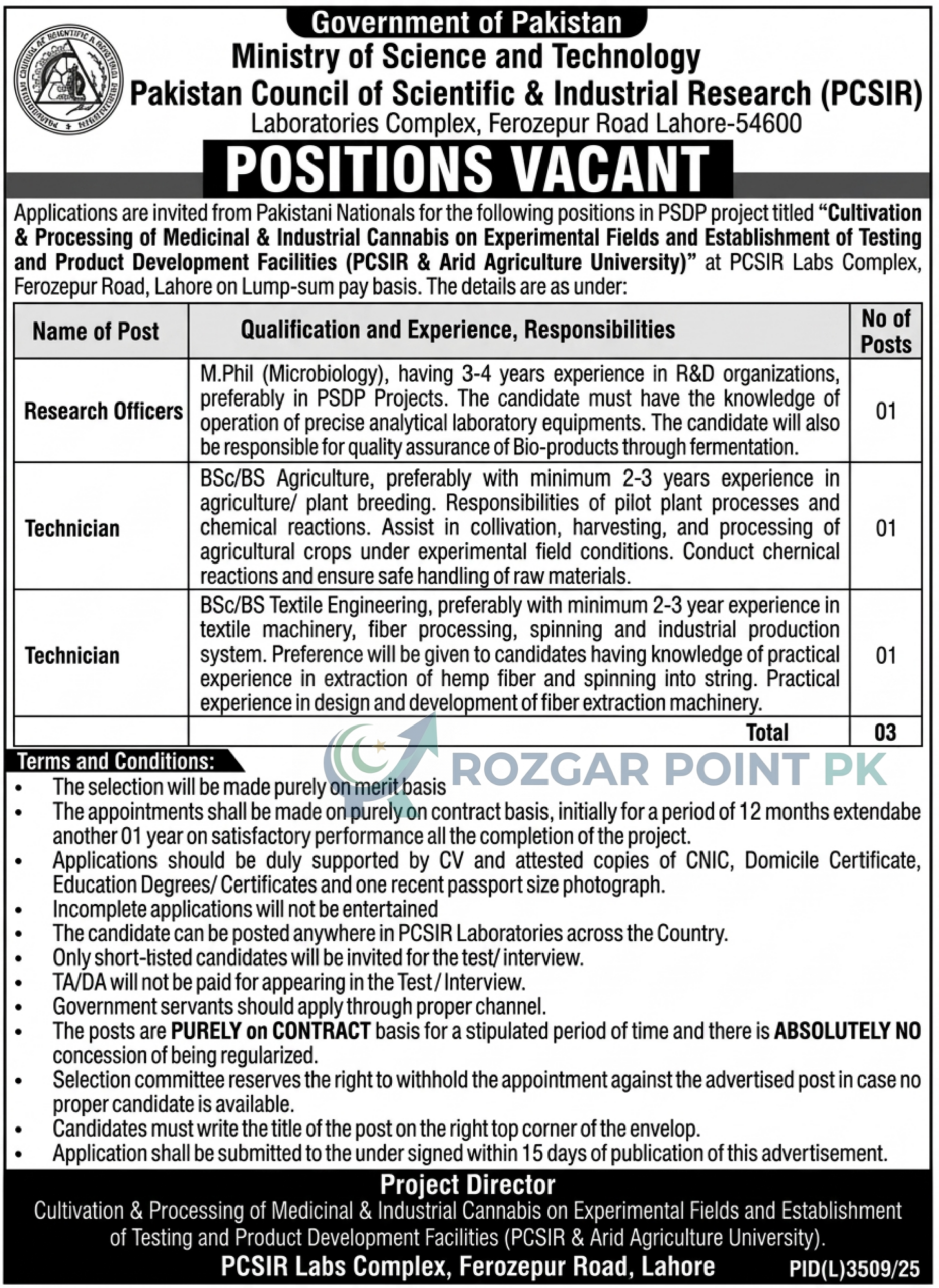 Pakistan Council of Scientific and Industrial Research PCSIR Jobs 2026