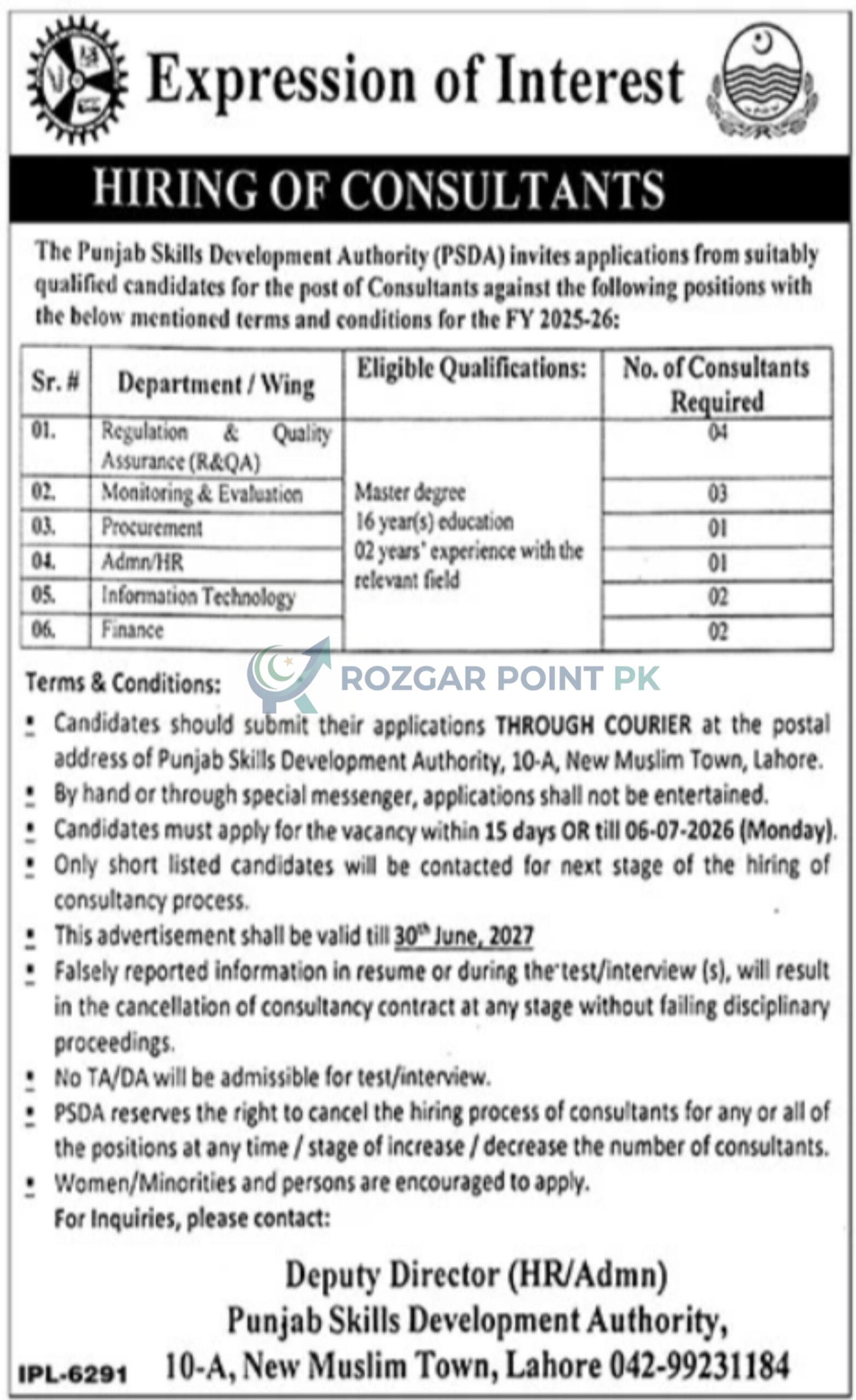 Punjab Skills Development Authority Jobs 2026