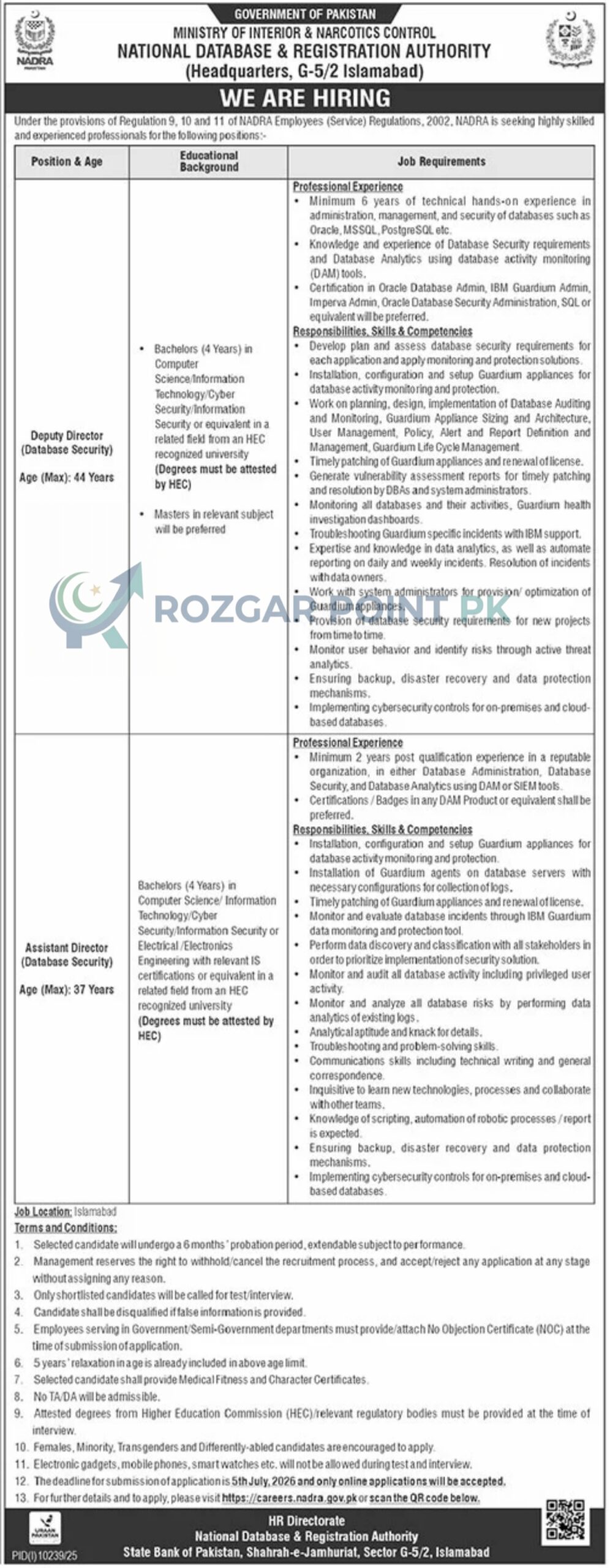 National Database and Registration Authority NADRA Jobs 2026