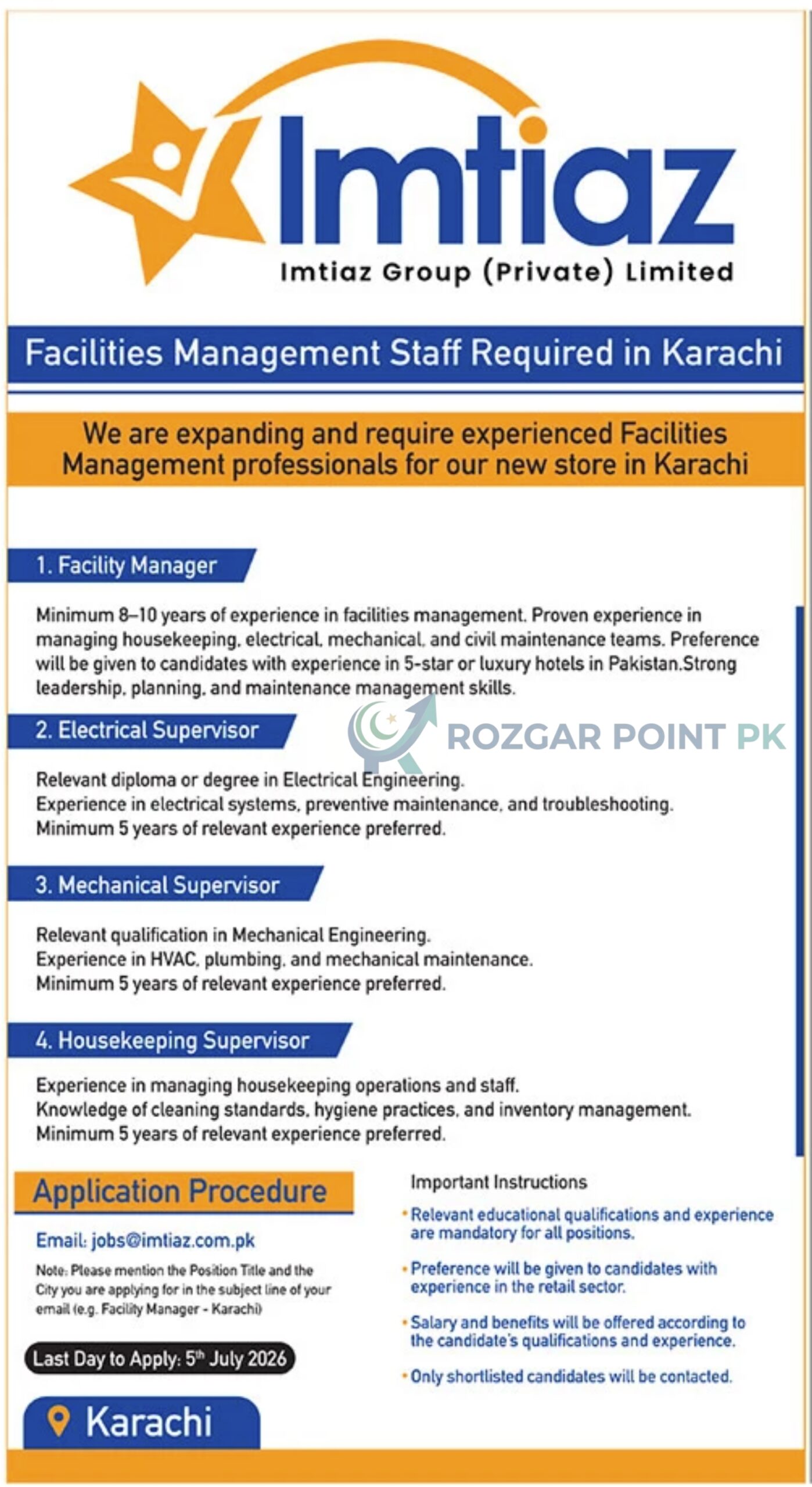 Imtiaz Group Jobs 2026