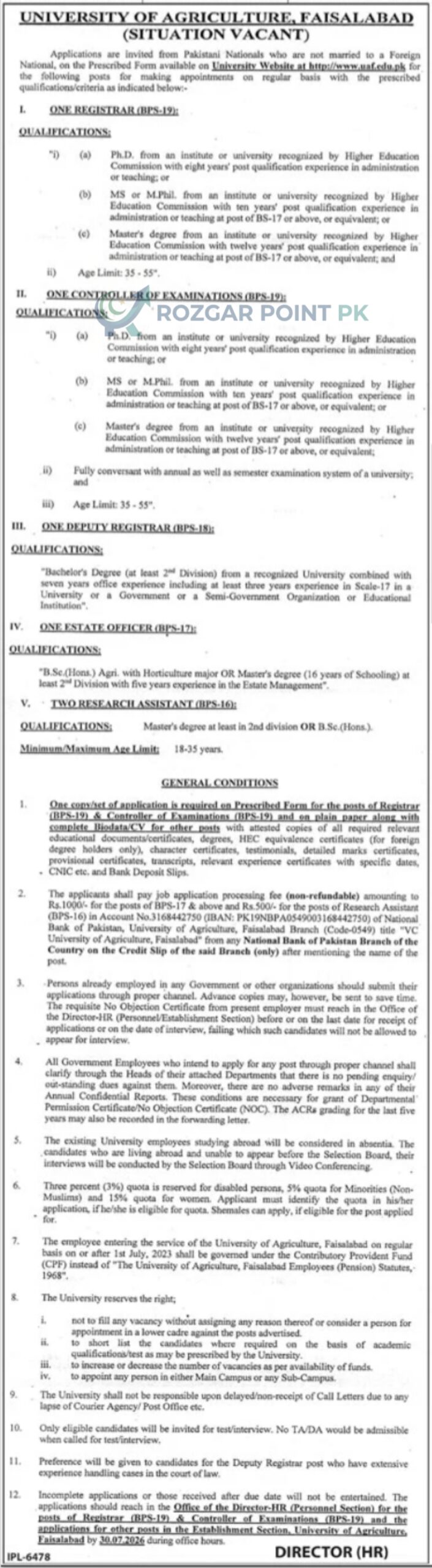 University of Agriculture Faisalabad Jobs 2026 – Apply Online for Registrar & Other Posts