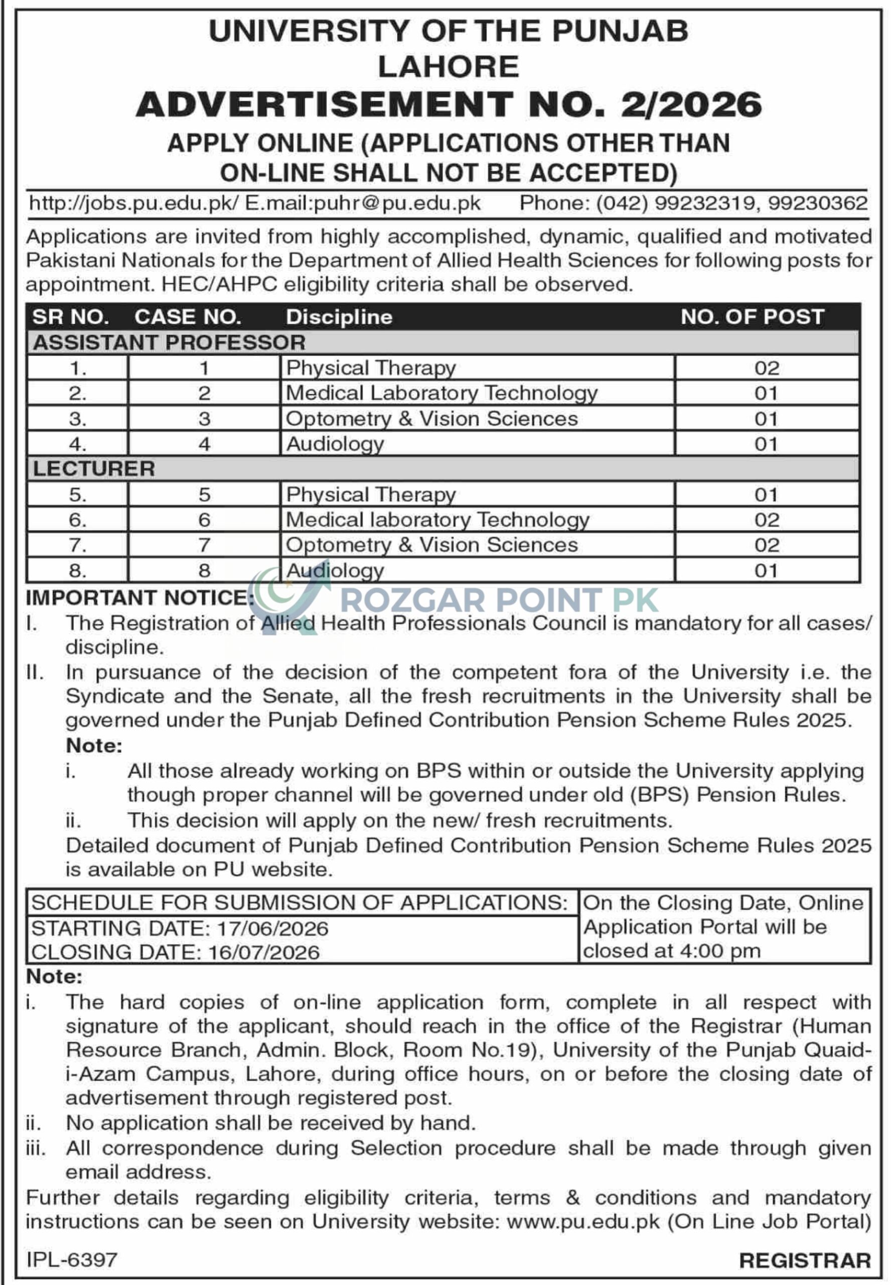 University of the Punjab Jobs 2026 – Apply Online