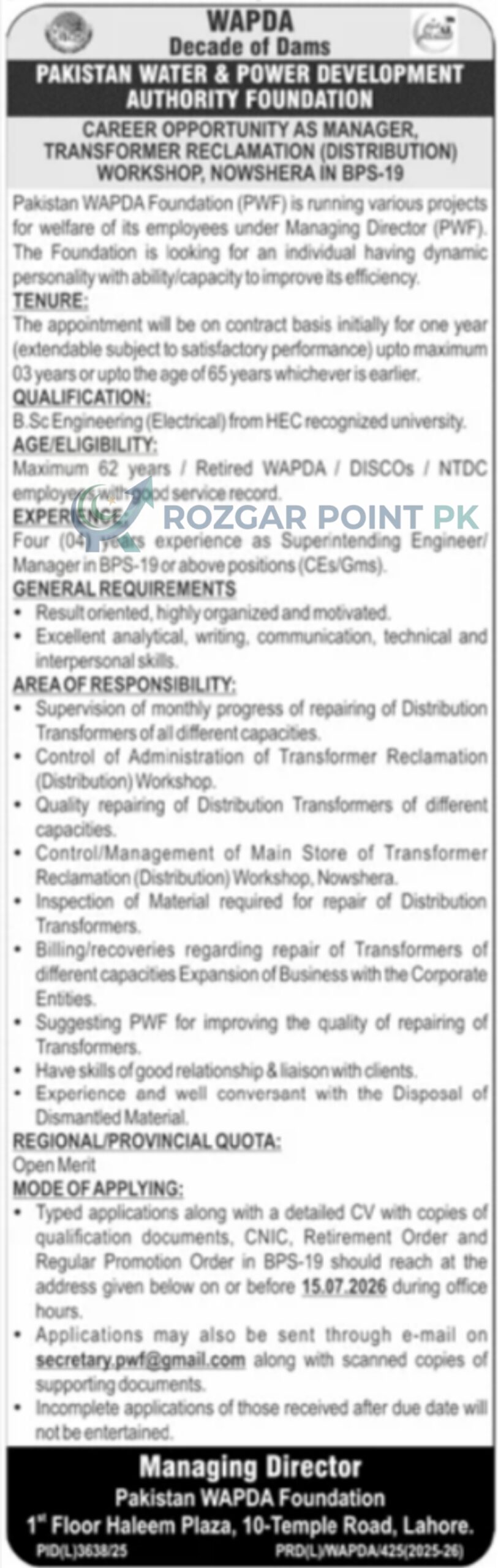 WAPDA Foundation Jobs 2026