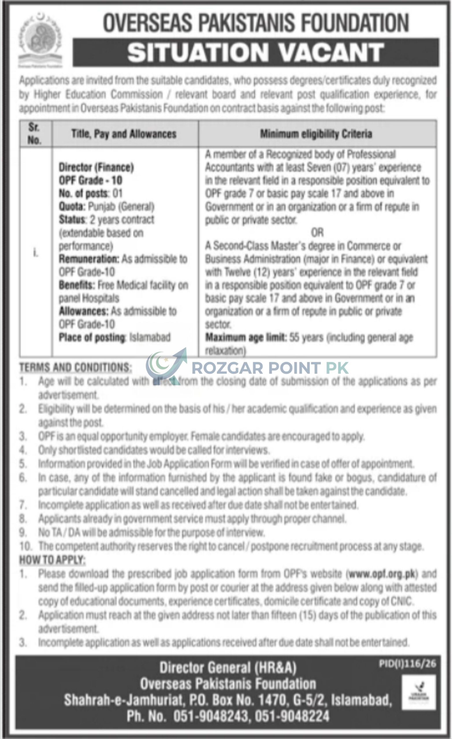 Overseas Pakistanis Foundation Jobs 2026