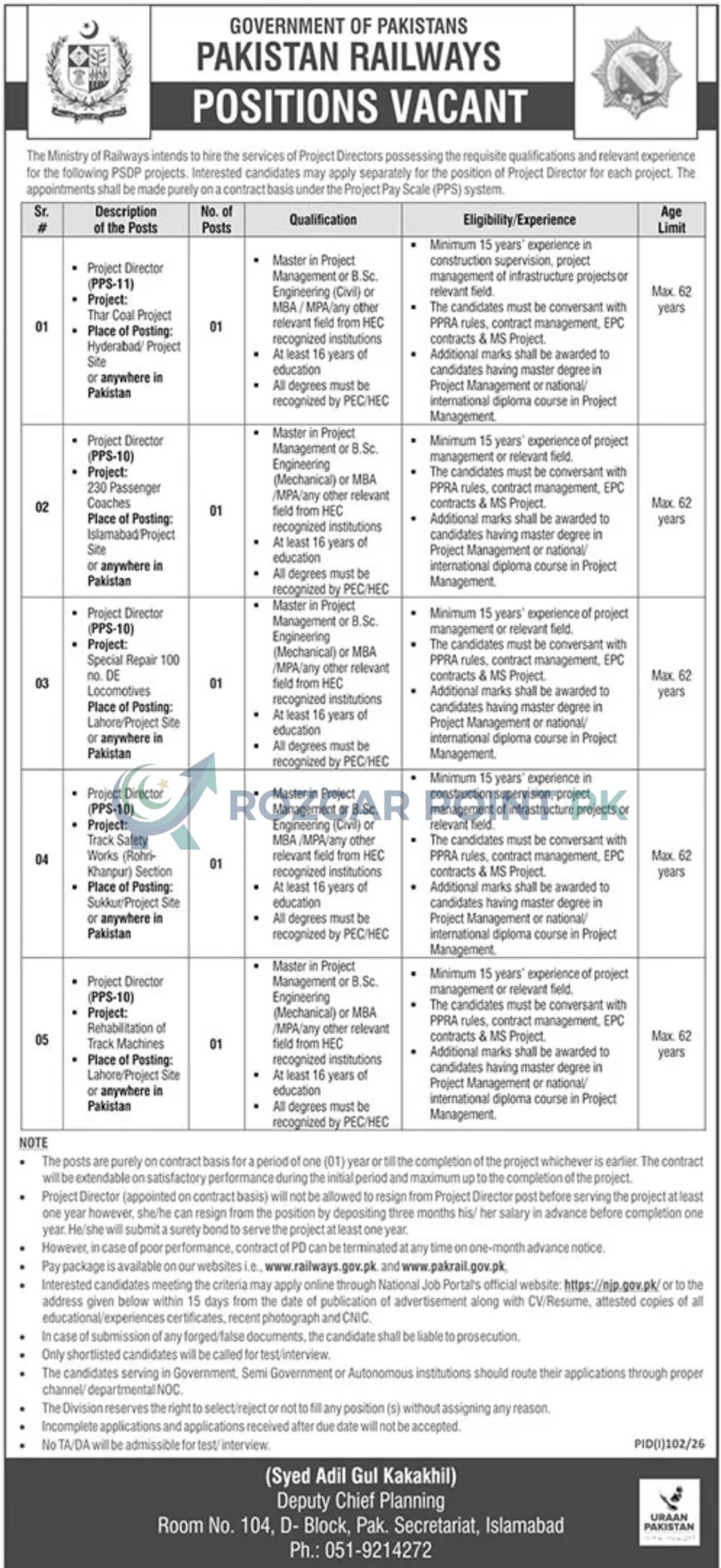 Pakistan Railways Jobs 2026 – Apply Online for Project Director Posts