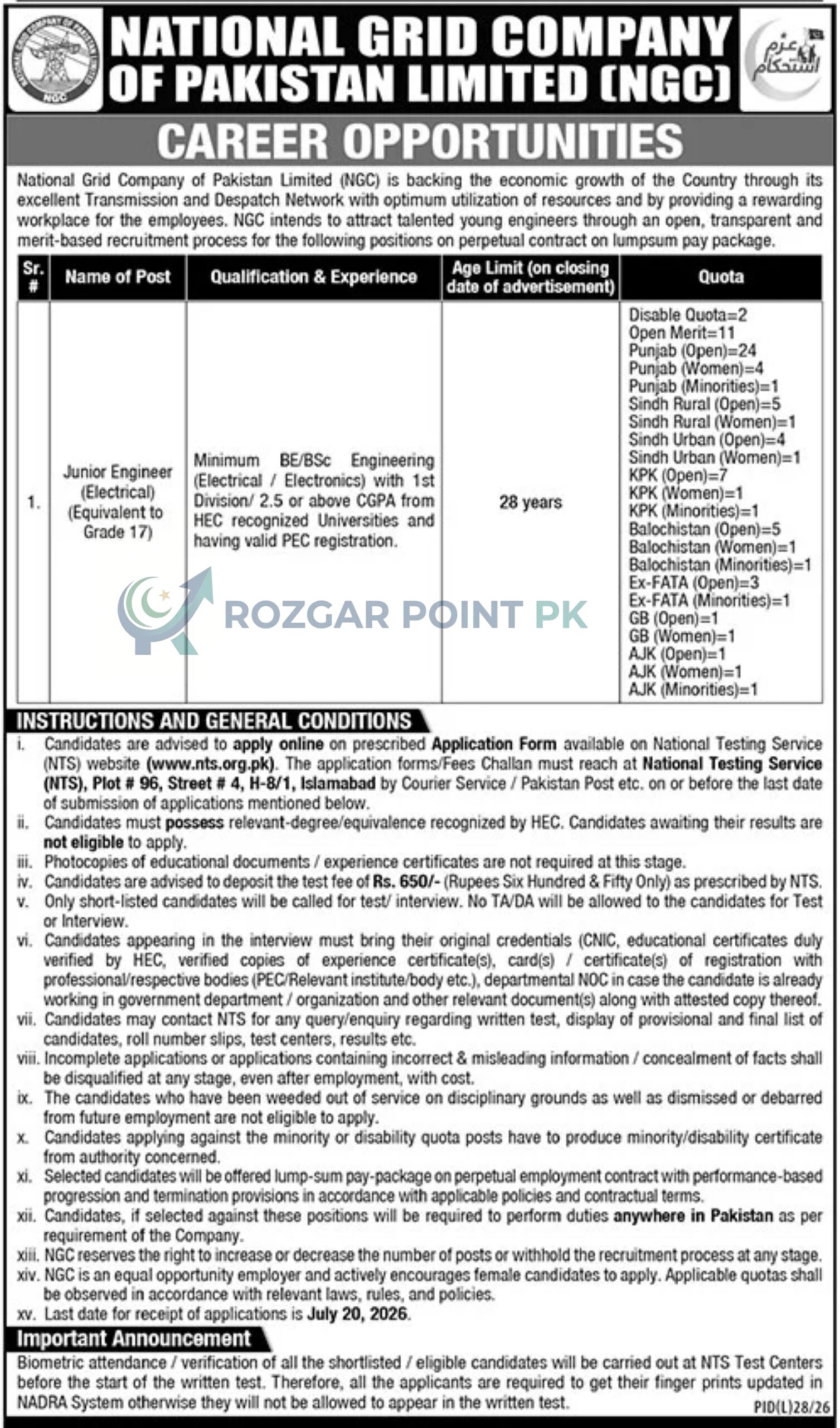 NGC Jobs 2026 Apply Online via NTS – 70+ Posts
