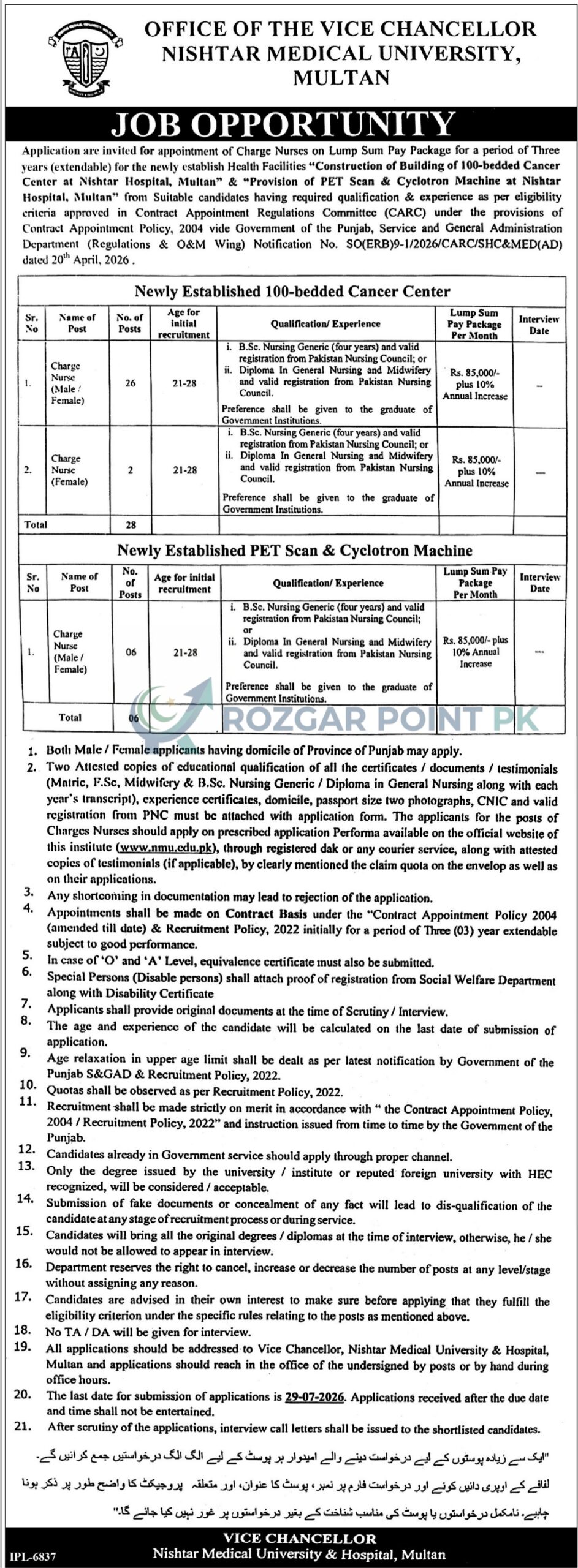 Nishtar Medical University Jobs 2026