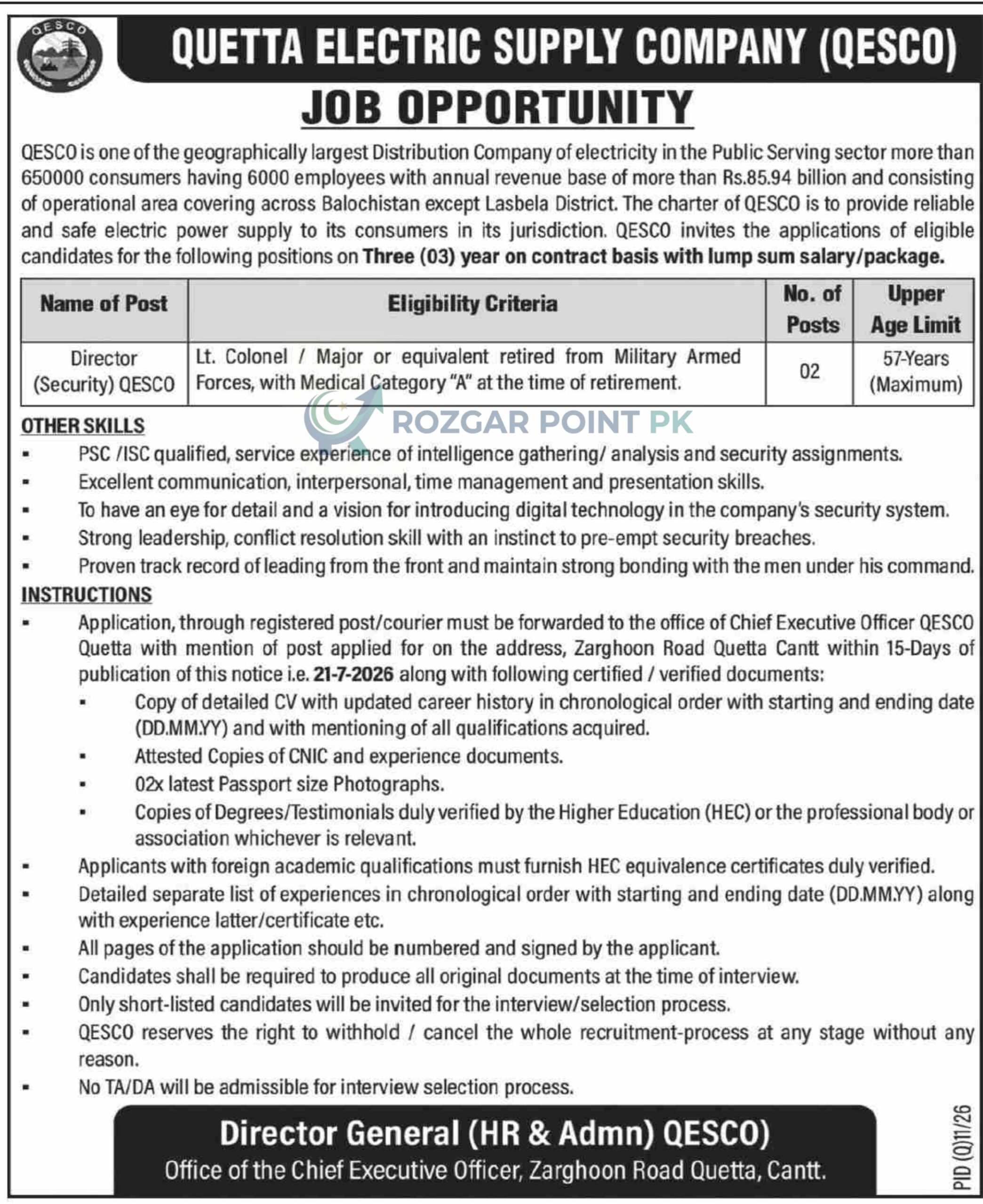 Quetta Electric Supply Company QESCO Jobs 2026
