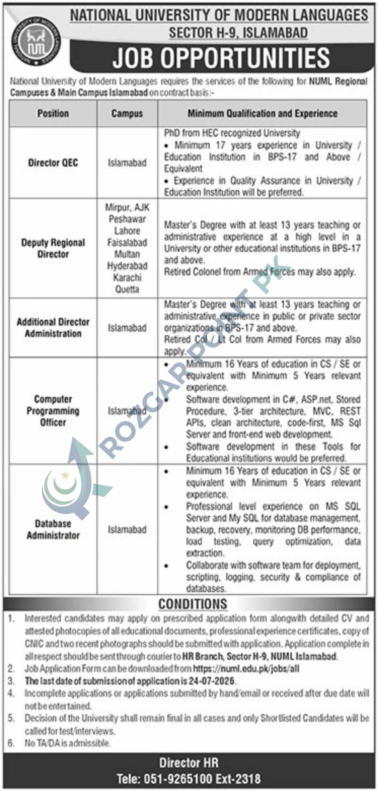 NUML Jobs 2026