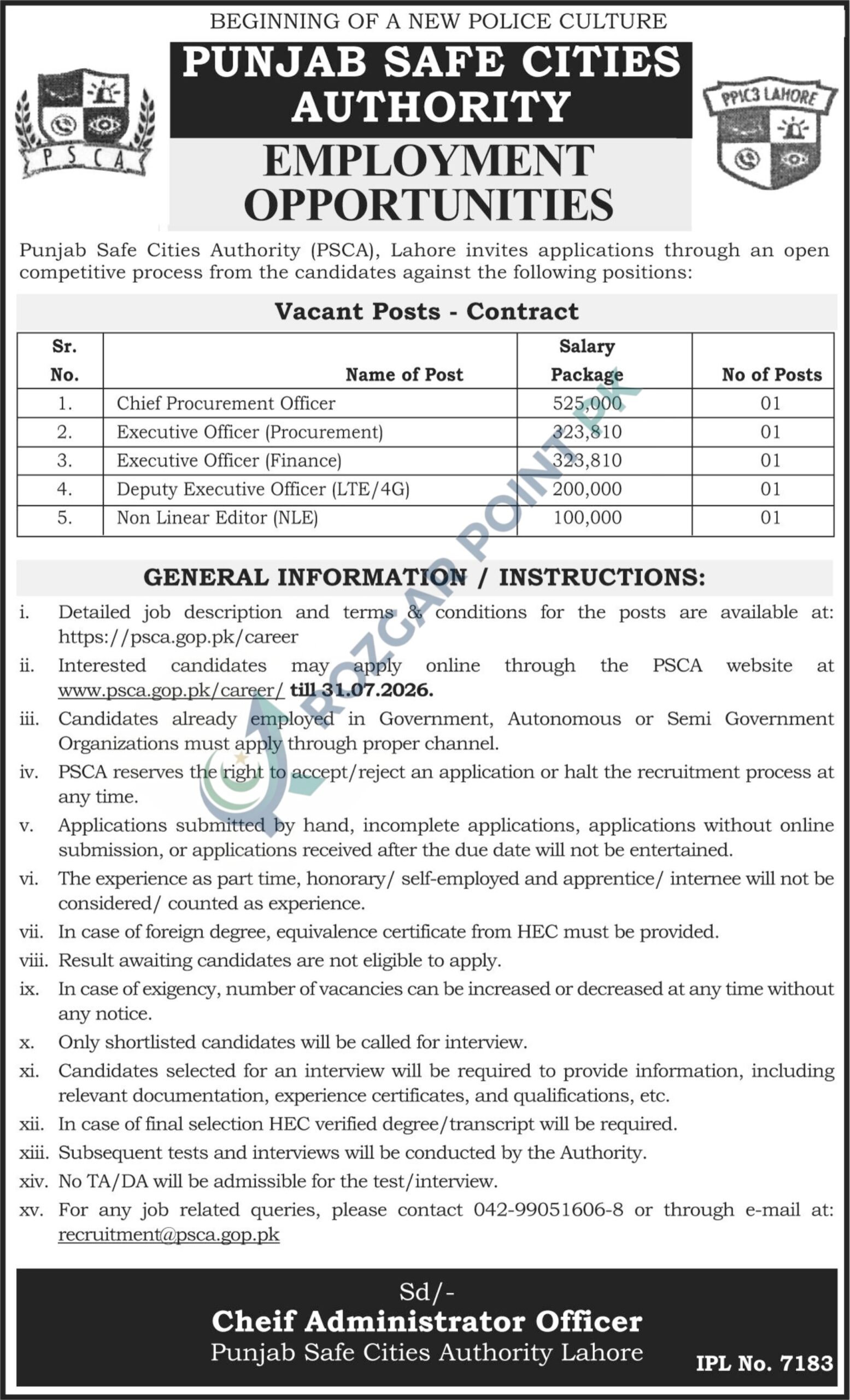 Punjab Safe Cities Authority Jobs 2026