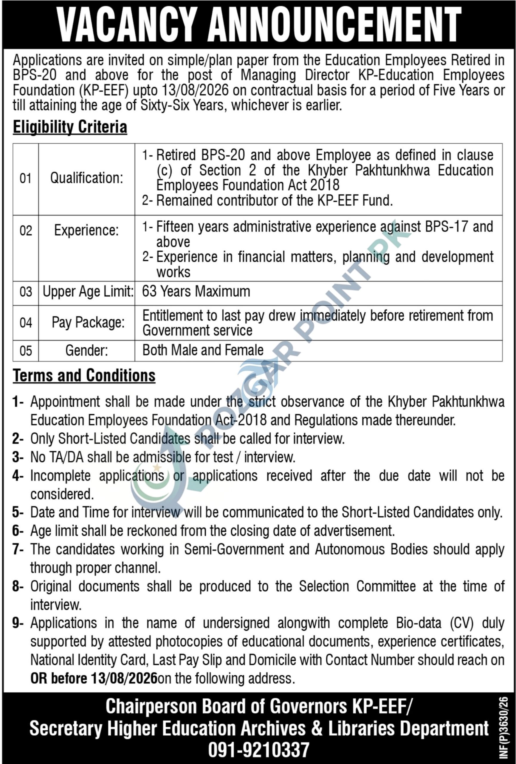 KP-EEF Managing Director Jobs 2026 are available Apply Now!