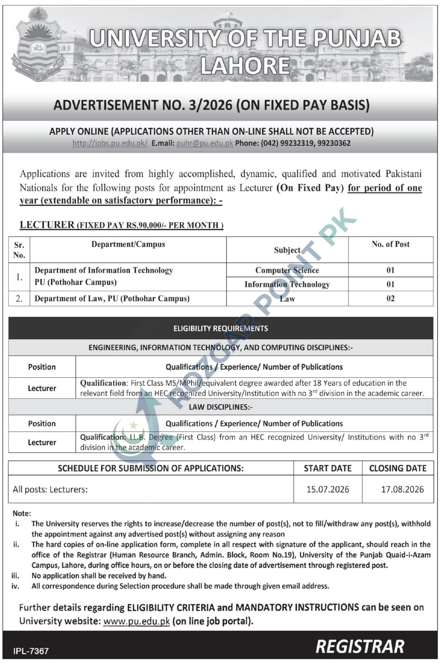 University of the Punjab Jobs 2026