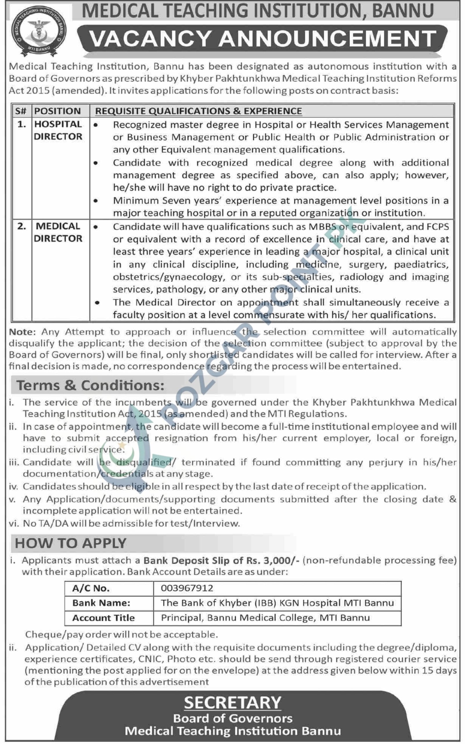 Medical Teaching Institution Bannu Jobs 2026