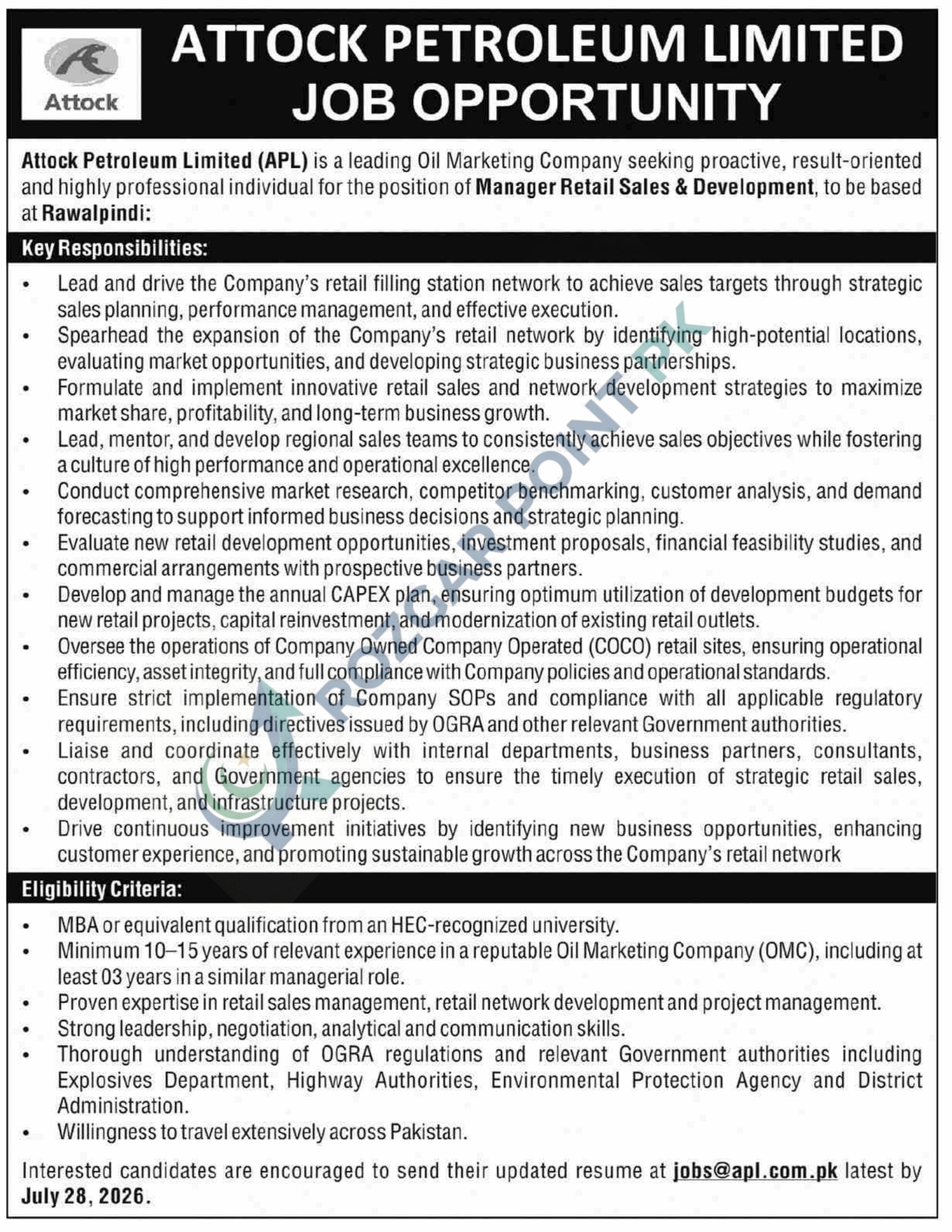 Attock Petroleum Limited Jobs 2026