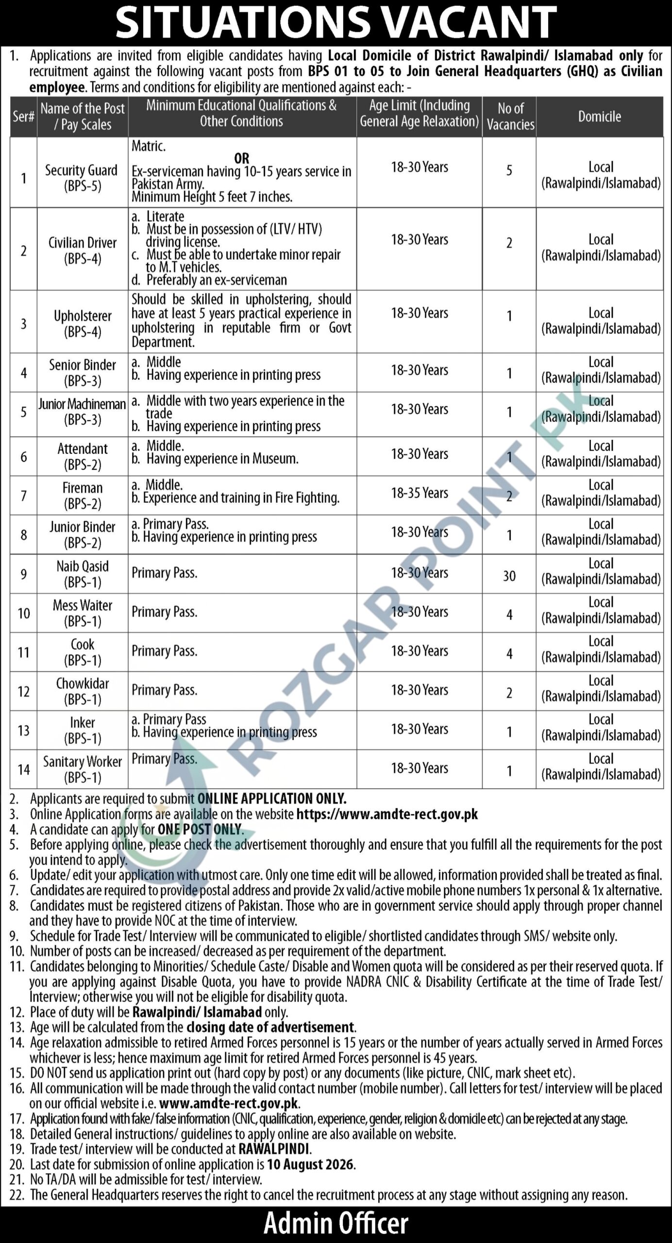 GHQ Rawalpindi Jobs 2026 – 55+ Civilian Vacancies