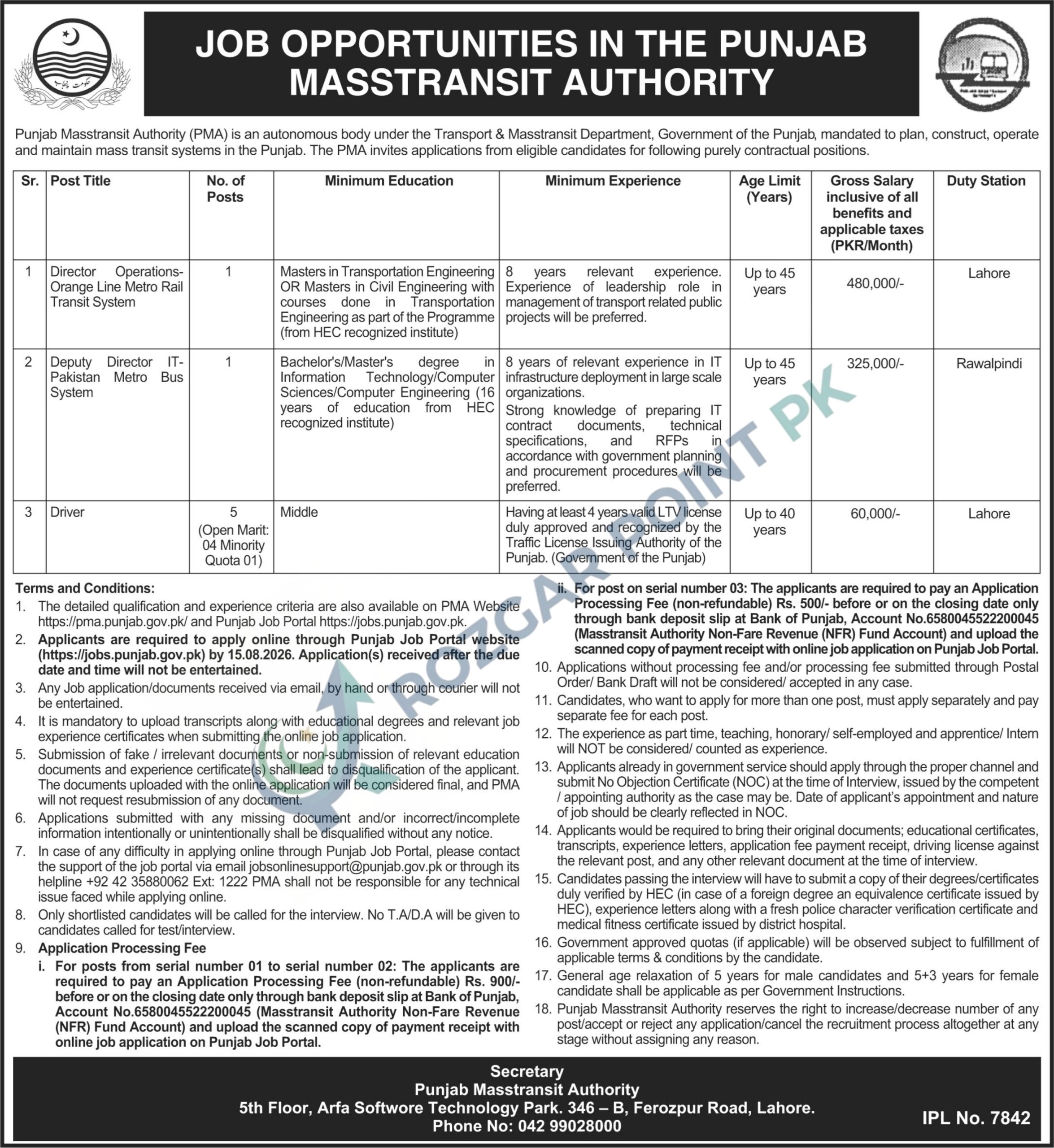 Punjab Masstransit Authority Jobs 2026