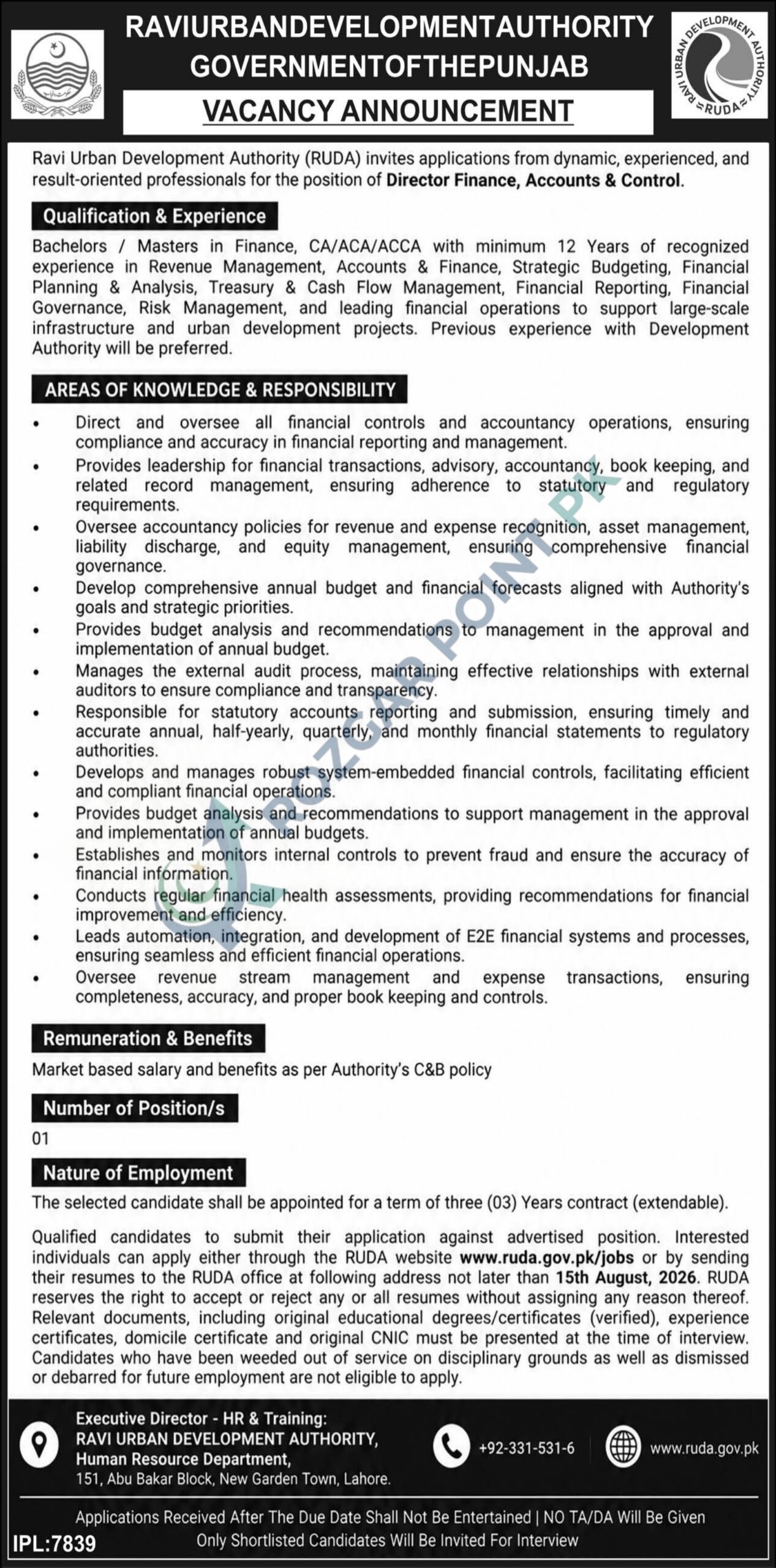  Ravi Urban Development Authority Jobs 2026