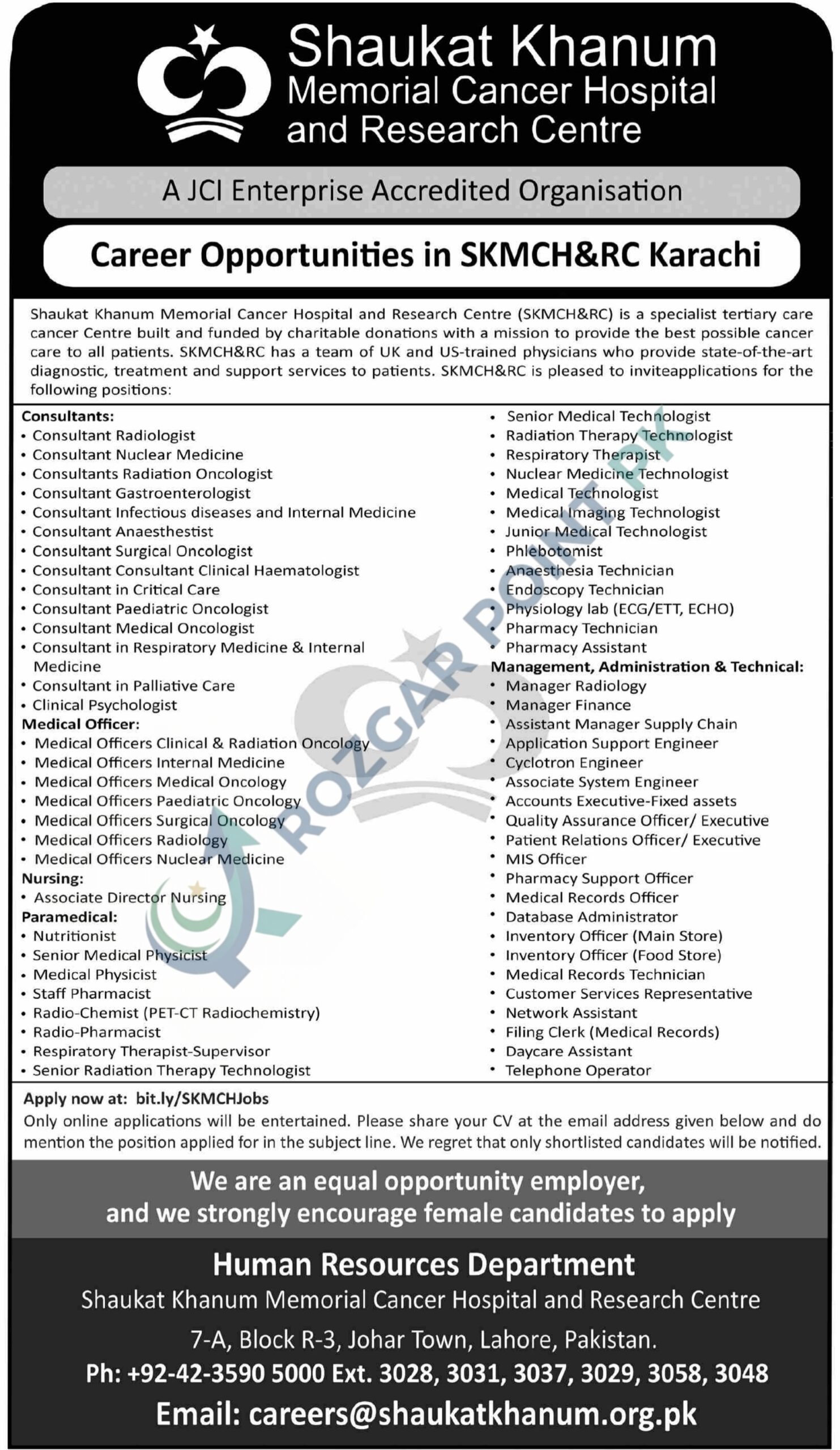 Shaukat Khanum Jobs 2026