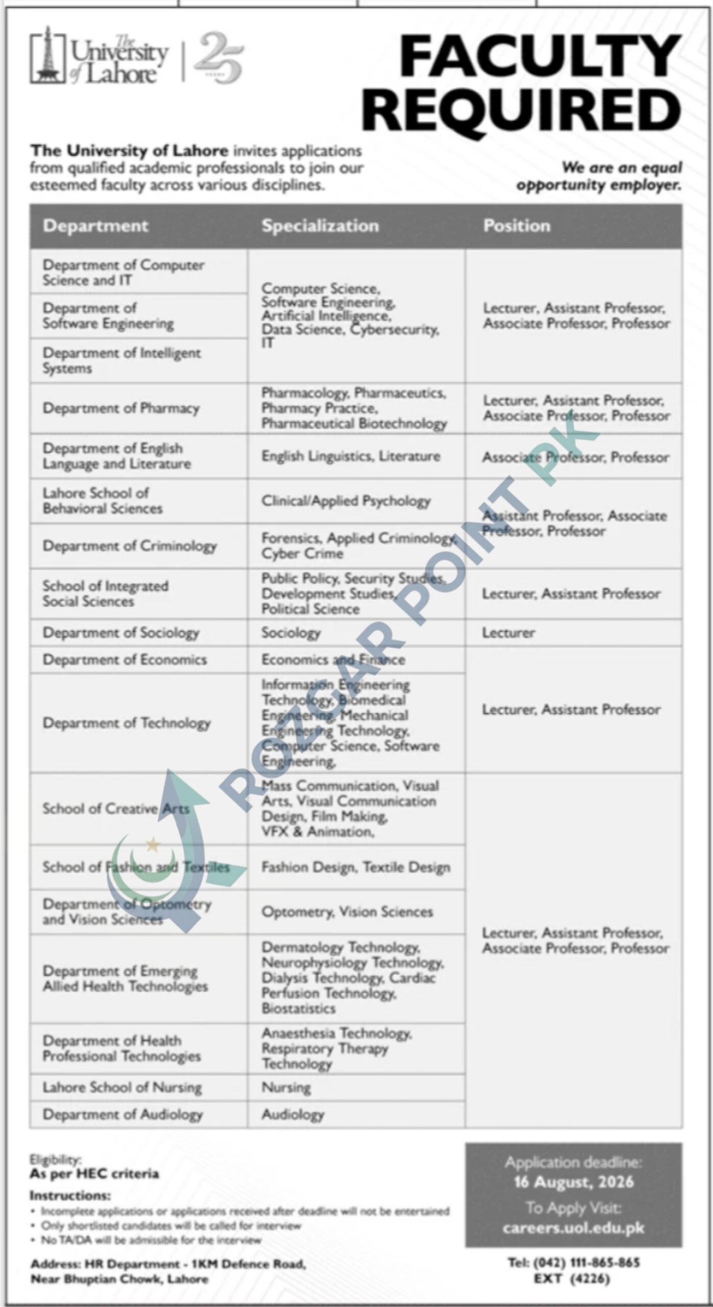 University of Lahore jobs 2026