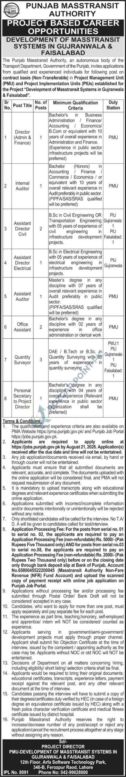 Punjab Masstransit Authority New Jobs 2026
