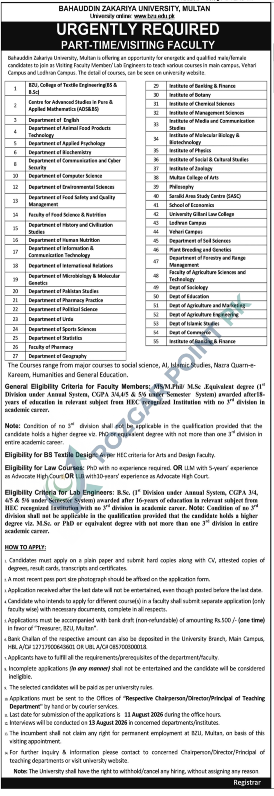 Bahauddin Zakariya University Jobs 2026