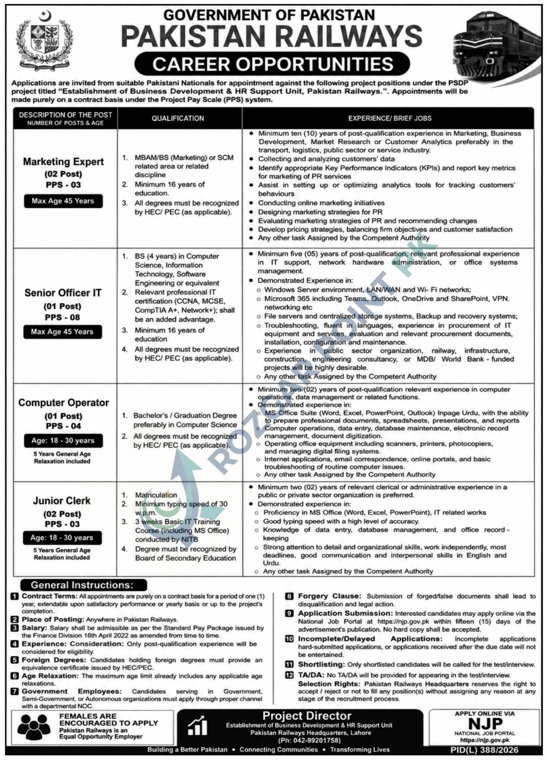 Pakistan Railways new Jobs 2026