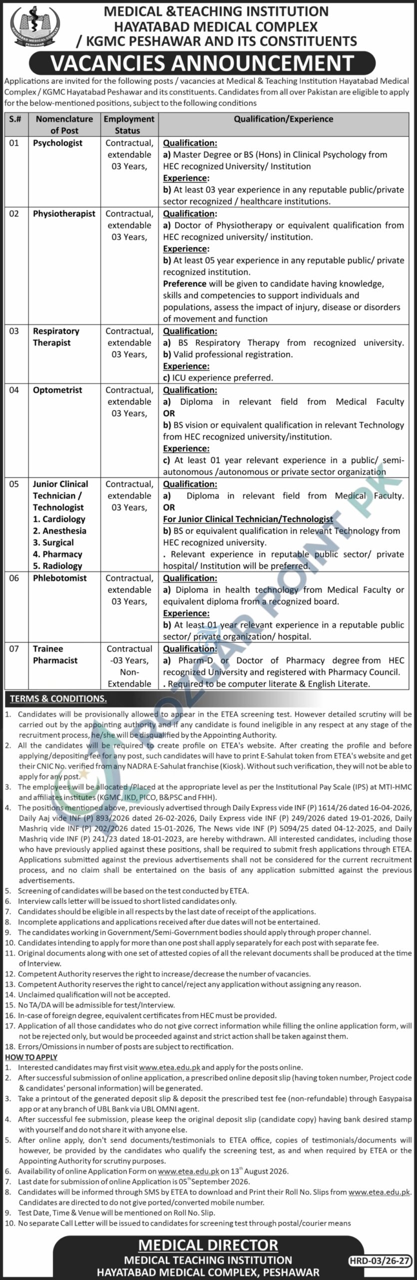 Hayatabad Medical Complex Jobs 2026