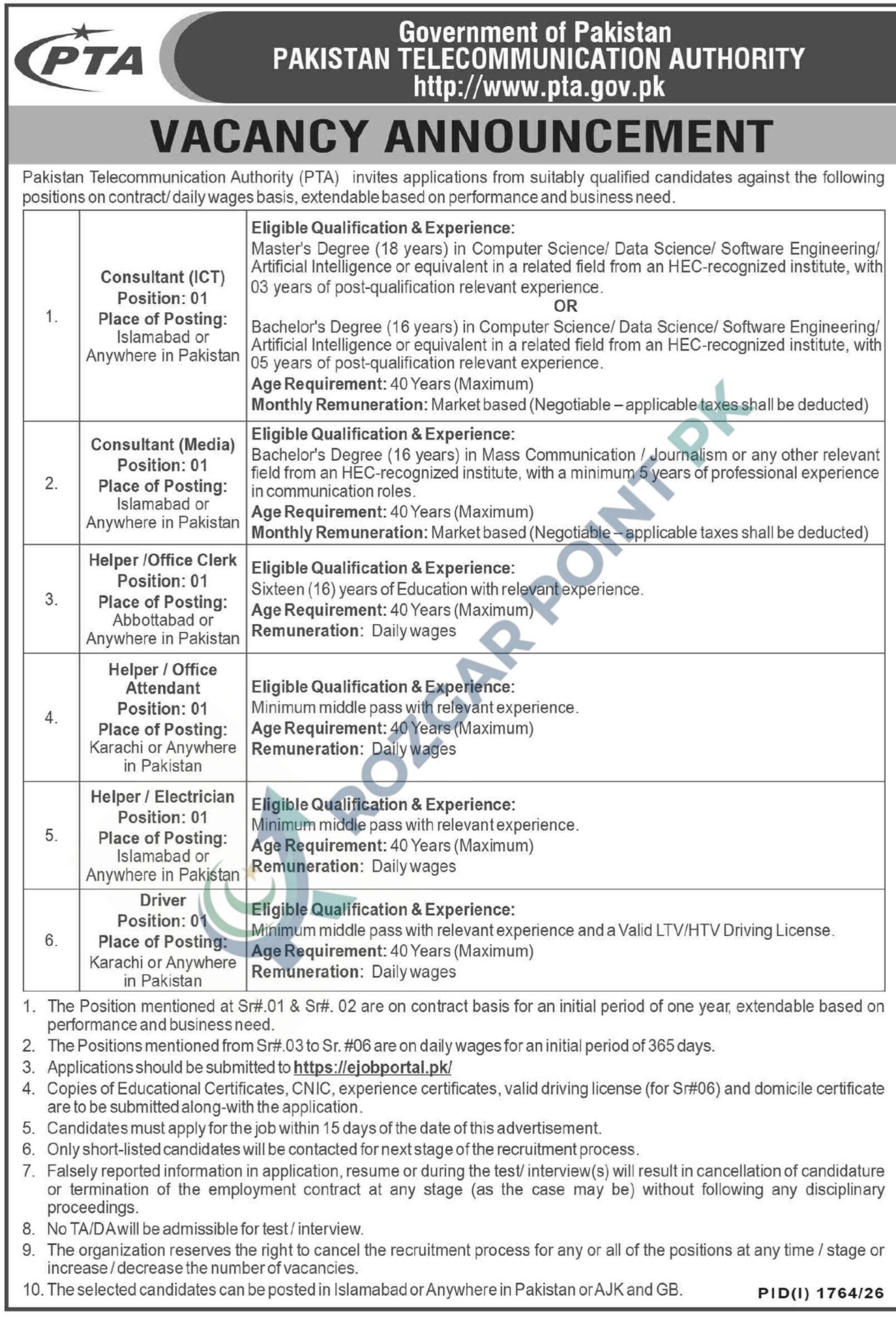 Pakistan Telecommunication Authority Jobs 2026