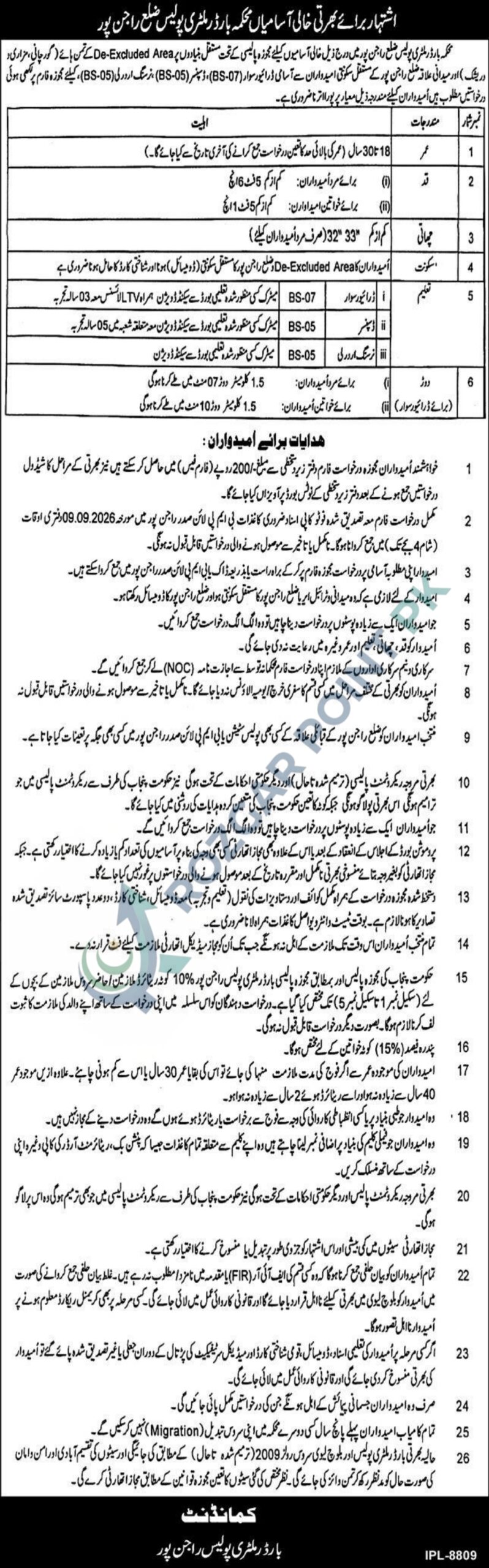 Border Military Police Jobs 2026 – BMP Rajanpur Advertisement