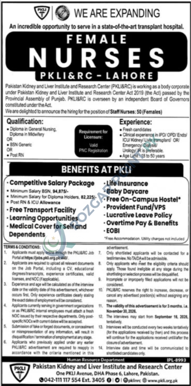 Pakistan Kidney & Liver Institute PKLI Job 2026