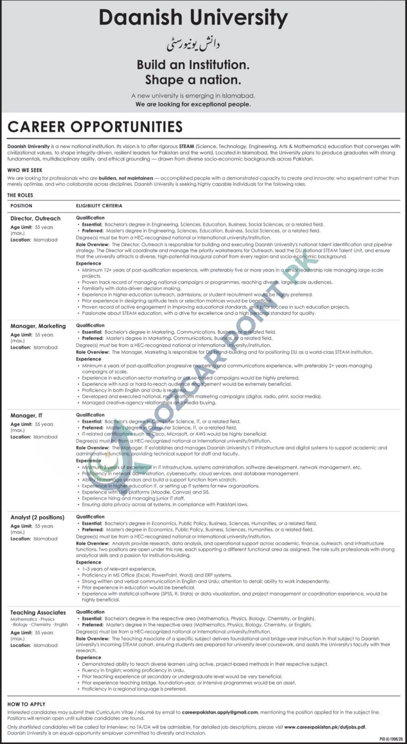 Daanish University Jobs 2026